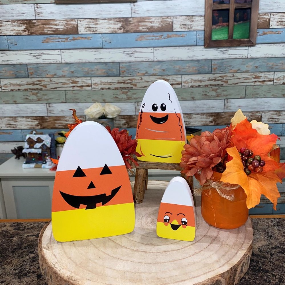 Candy Corn Halloween 3-piece Wood Set